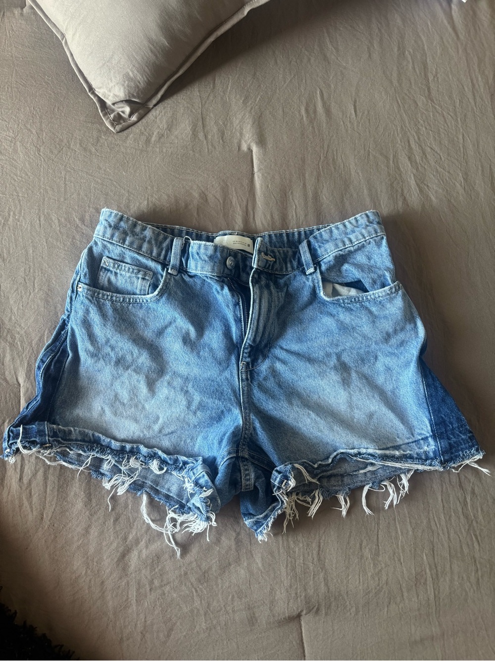 Zara Two-Tone Light Blue Denim Cutoff Shorts